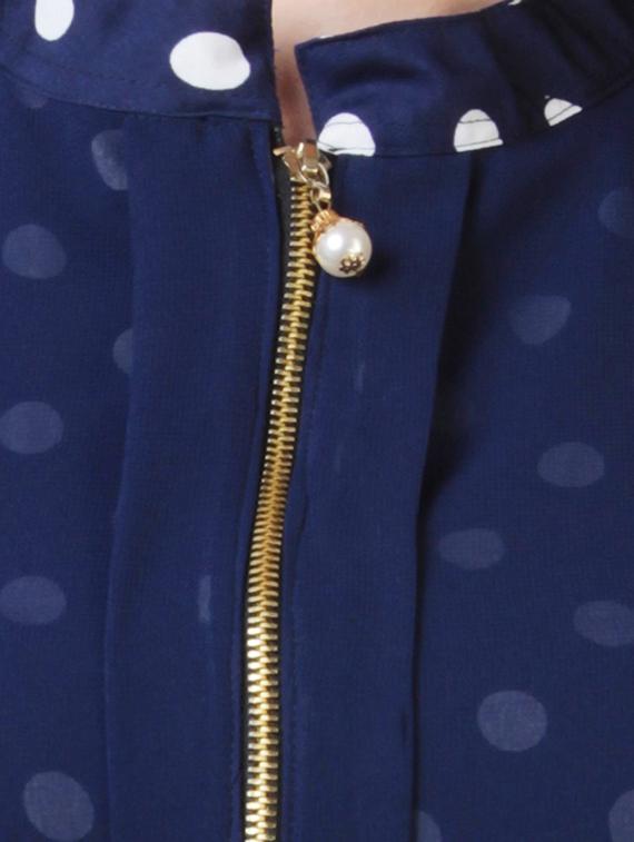 navy blue polka dots printed poly georgette dress - 12778074 - Zoom Image - 4