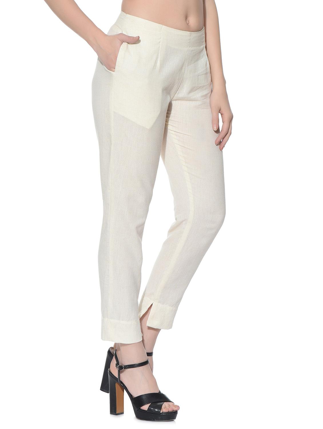 neutral linen flat front trousers - 12779107 - Zoom Image - 2