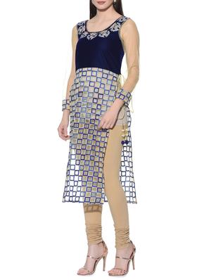 blue velvet straight kurta - 12779113 - Standard Image - 2
