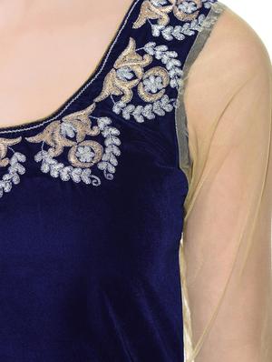 blue velvet straight kurta - 12779113 - Standard Image - 4