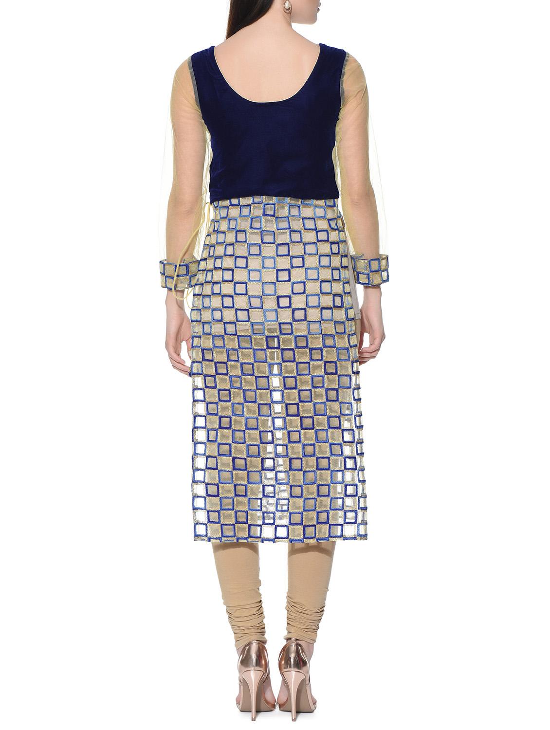 blue velvet straight kurta - 12779113 - Zoom Image - 3