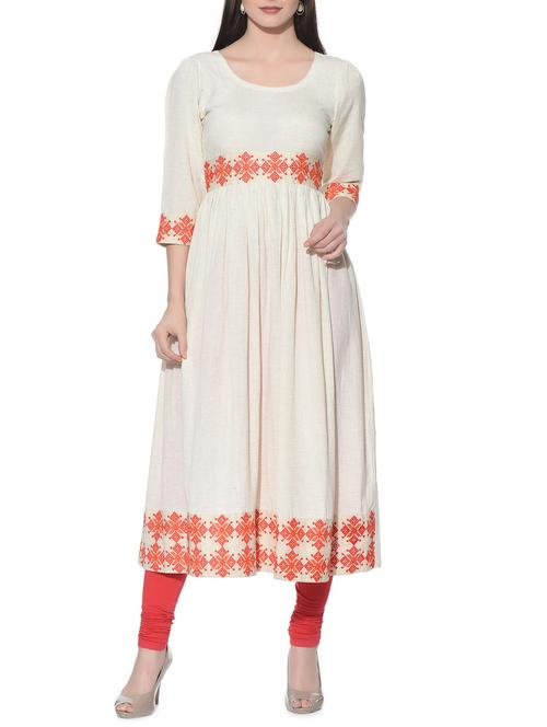 cream cotton flared kurta - 12779116 - Standard Image - 1