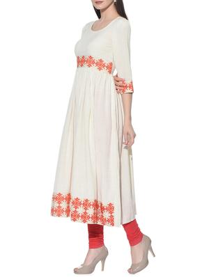 cream cotton flared kurta - 12779116 - Standard Image - 2