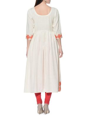 cream cotton flared kurta - 12779116 - Standard Image - 3