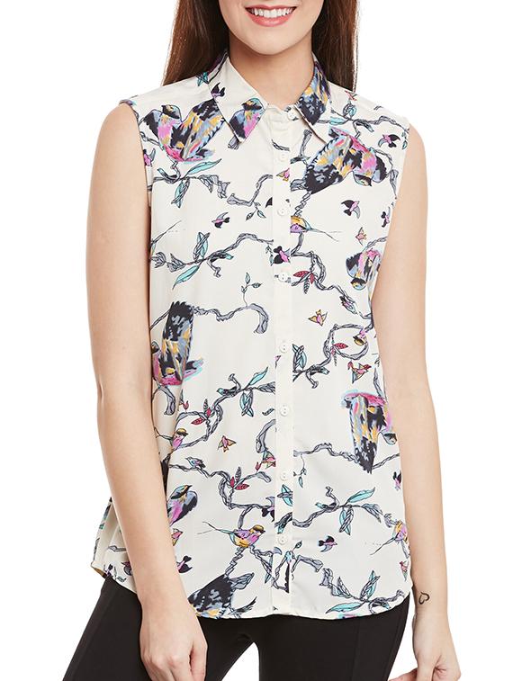 white printed crepe regular shirt - 12780094 - Zoom Image - 1