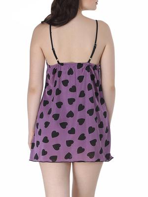 purple printed satin babydoll - 12780324 - Standard Image - 3