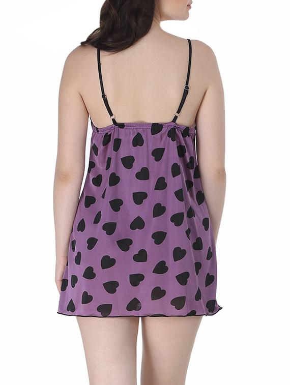 purple printed satin babydoll - 12780324 - Zoom Image - 3