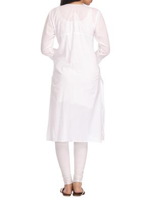 white chikankari embroidered cotton kurta - 12785225 - Standard Image - 3