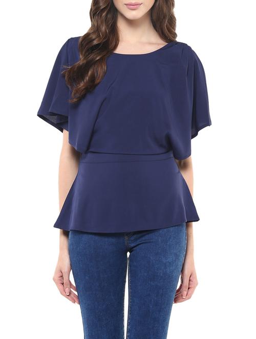 blue crepe peplum top - 12785391 - Very Small Image - 1
