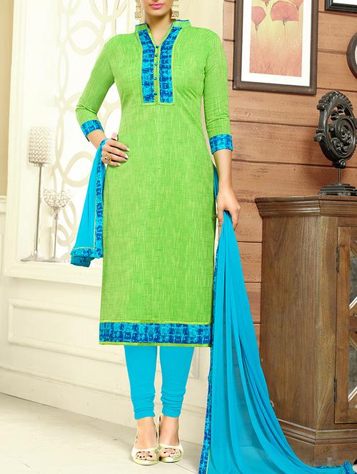 green cotton churidaar suits unstitched suit - 12786273 - Standard Image - 1