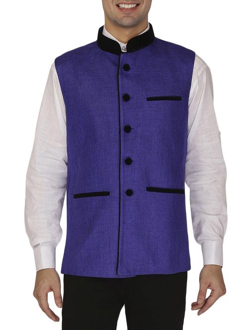 blue cotton khadi nehru jacket - 12787122 - Standard Image - 1