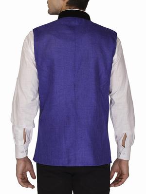 blue cotton khadi nehru jacket - 12787122 - Standard Image - 2