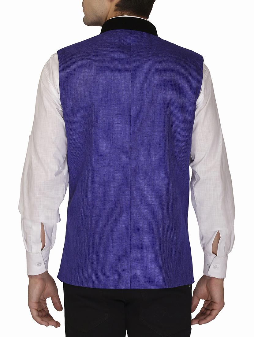 blue cotton khadi nehru jacket - 12787122 - Zoom Image - 2