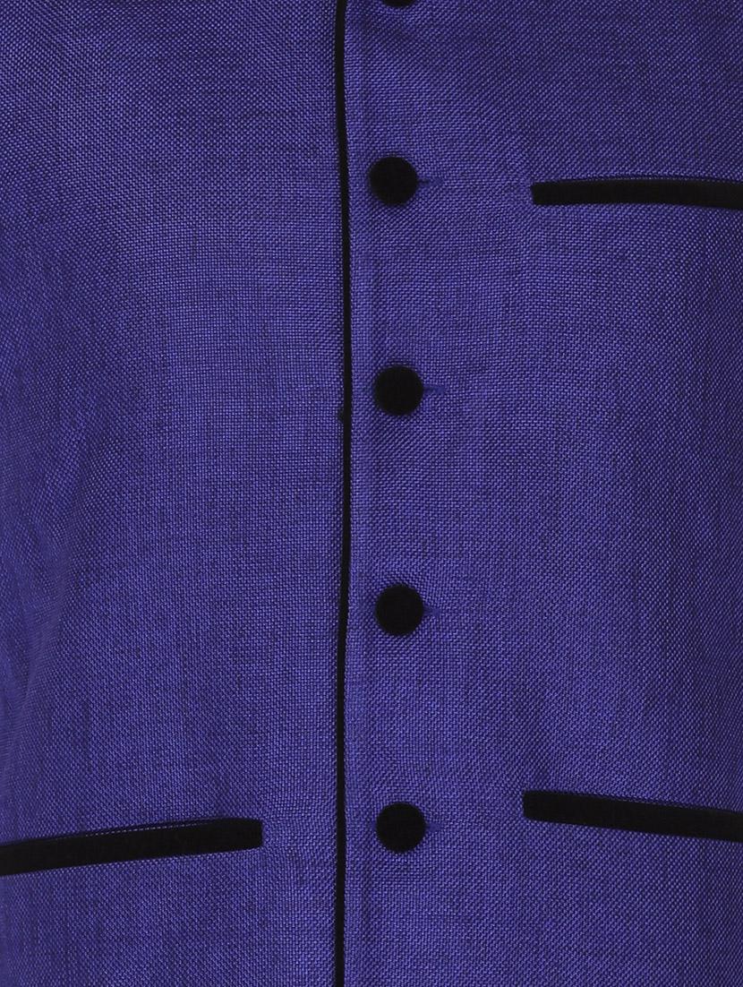 blue cotton khadi nehru jacket - 12787122 - Zoom Image - 3