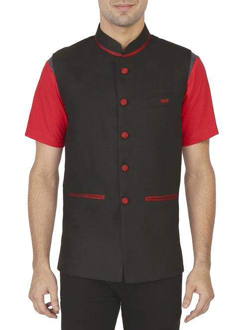 black cotton nehru jacket - 12787123 - Standard Image - 1
