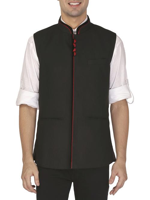 black cotton nehru jacket - 12787126 - Standard Image - 1