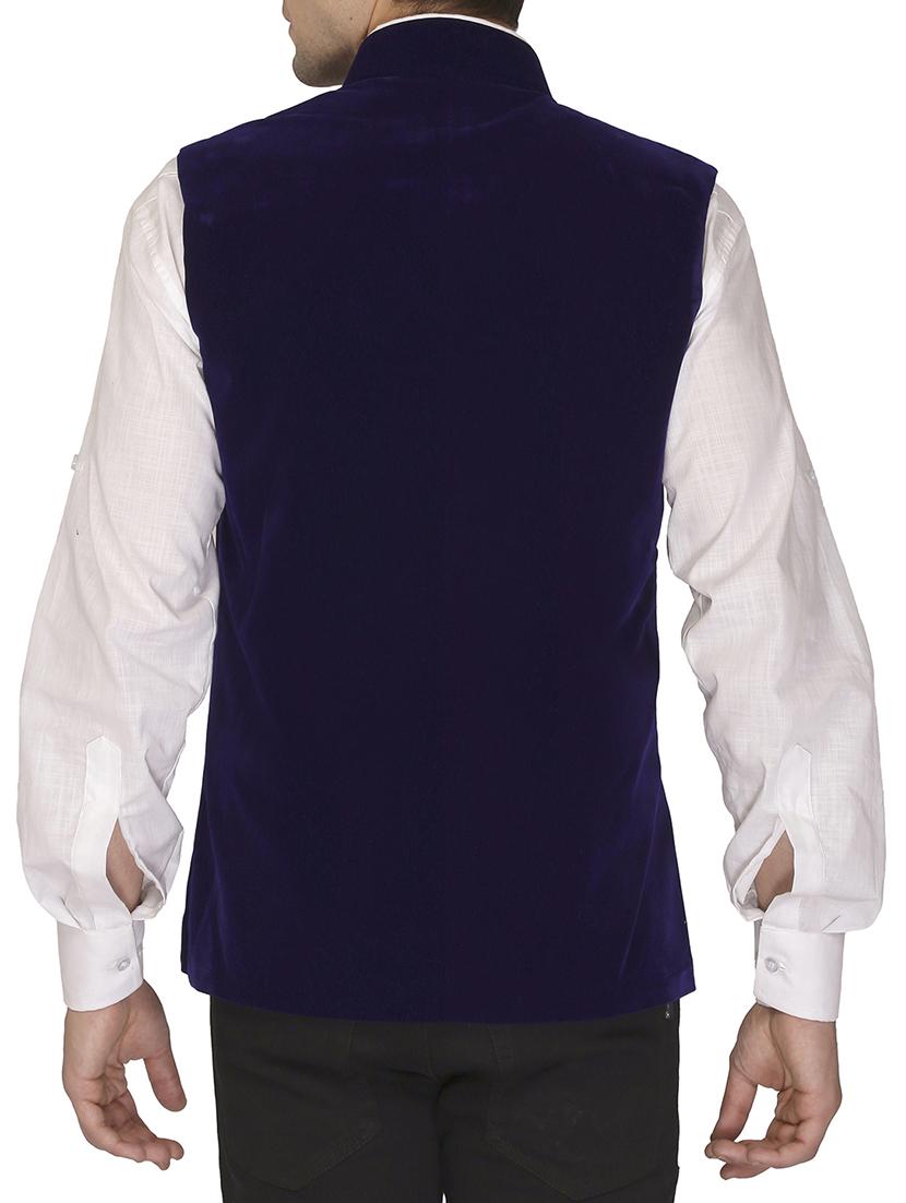 blue velvet nehru jacket - 12787130 - Zoom Image - 2
