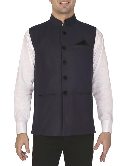 blue cotton nehru jacket - 12787132 - Standard Image - 1