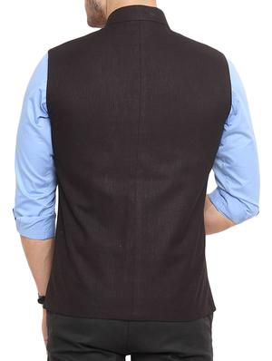 black cotton nehru jacket - 12787145 - Standard Image - 3