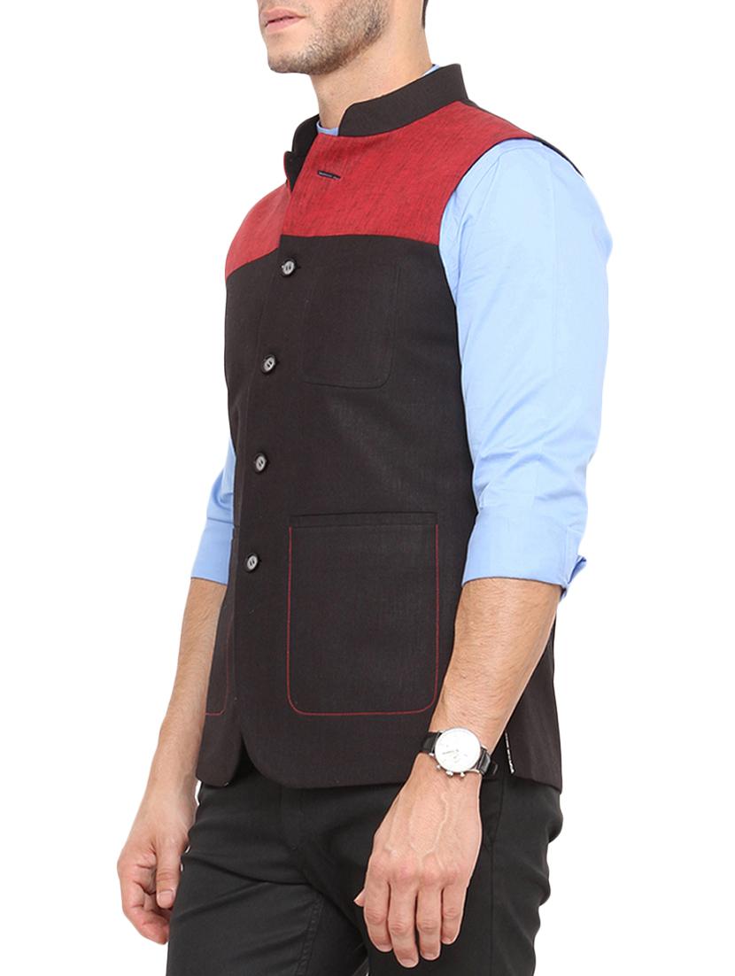 black cotton nehru jacket - 12787145 - Zoom Image - 2