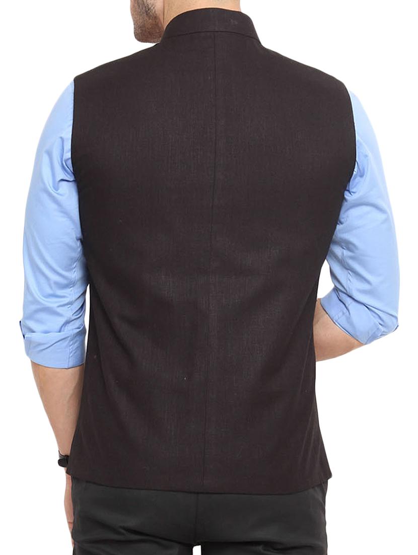 black cotton nehru jacket - 12787145 - Zoom Image - 3