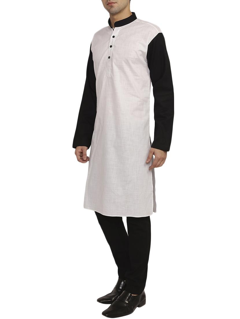 white cotton long kurta - 12787155 - Zoom Image - 2