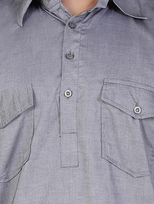 solid grey cotton pathani kurta - 12787166 - Standard Image - 3