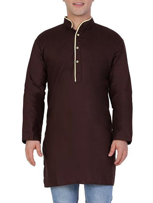 solid brown cotton kurta - 12787168 - Standard Image - 1