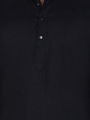 solid black cotton kurta - 12787169 - Standard Image - 3
