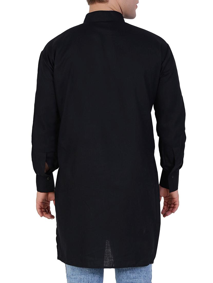 solid black cotton kurta - 12787169 - Zoom Image - 2