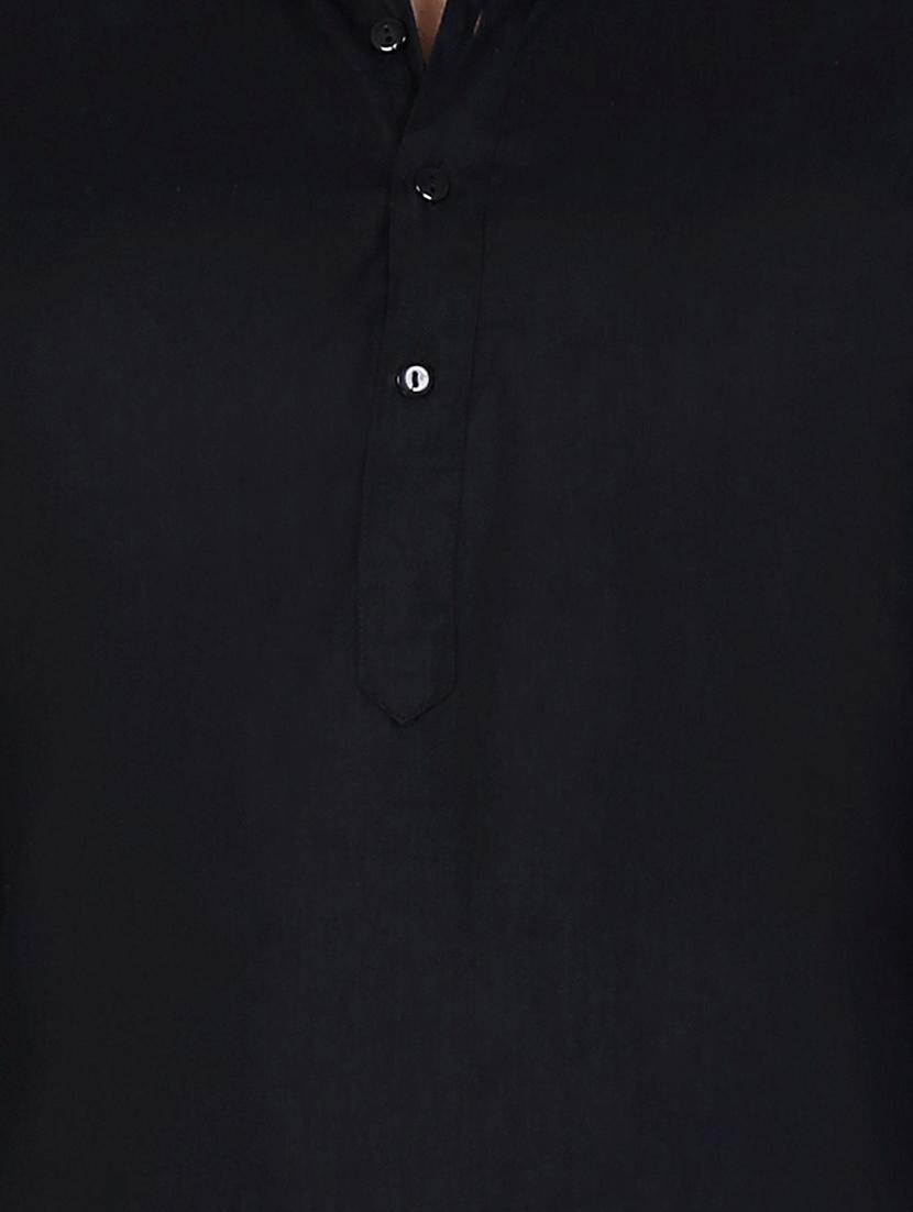 solid black cotton kurta - 12787169 - Zoom Image - 3
