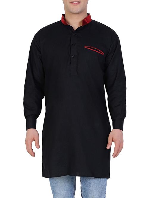 solid black cotton kurta - 12787170 - Standard Image - 1