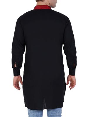 solid black cotton kurta - 12787170 - Standard Image - 2