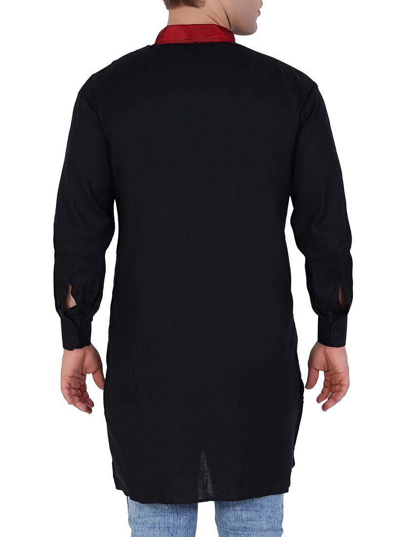 solid black cotton kurta - 12787170 - Zoom Image - 2
