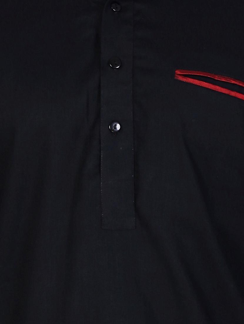 solid black cotton kurta - 12787170 - Zoom Image - 3