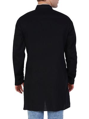 solid black cotton kurta - 12787172 - Standard Image - 2