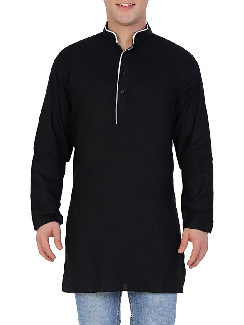 solid black cotton kurta - 12787172 - Zoom Image - 1