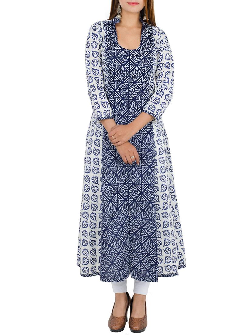 blue cotton a-line kurta - 12787536 - Zoom Image - 1
