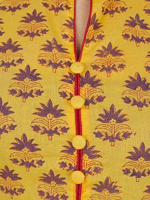 yellow cotton printed flared kurta - 12787538 - Standard Image - 4