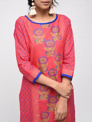 pink cotton straight kurta - 12787539 - Standard Image - 4