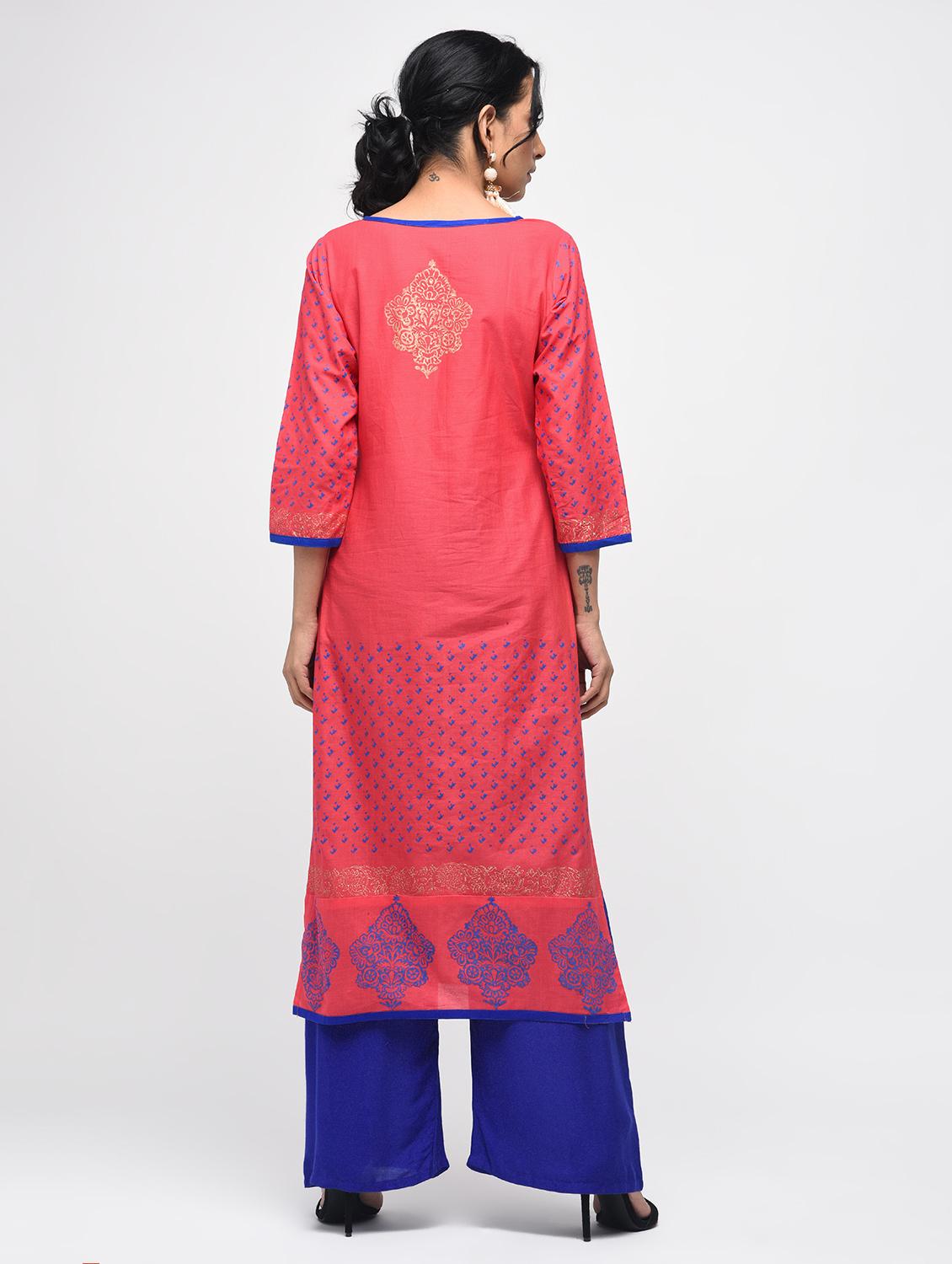 pink cotton straight kurta - 12787539 - Zoom Image - 3
