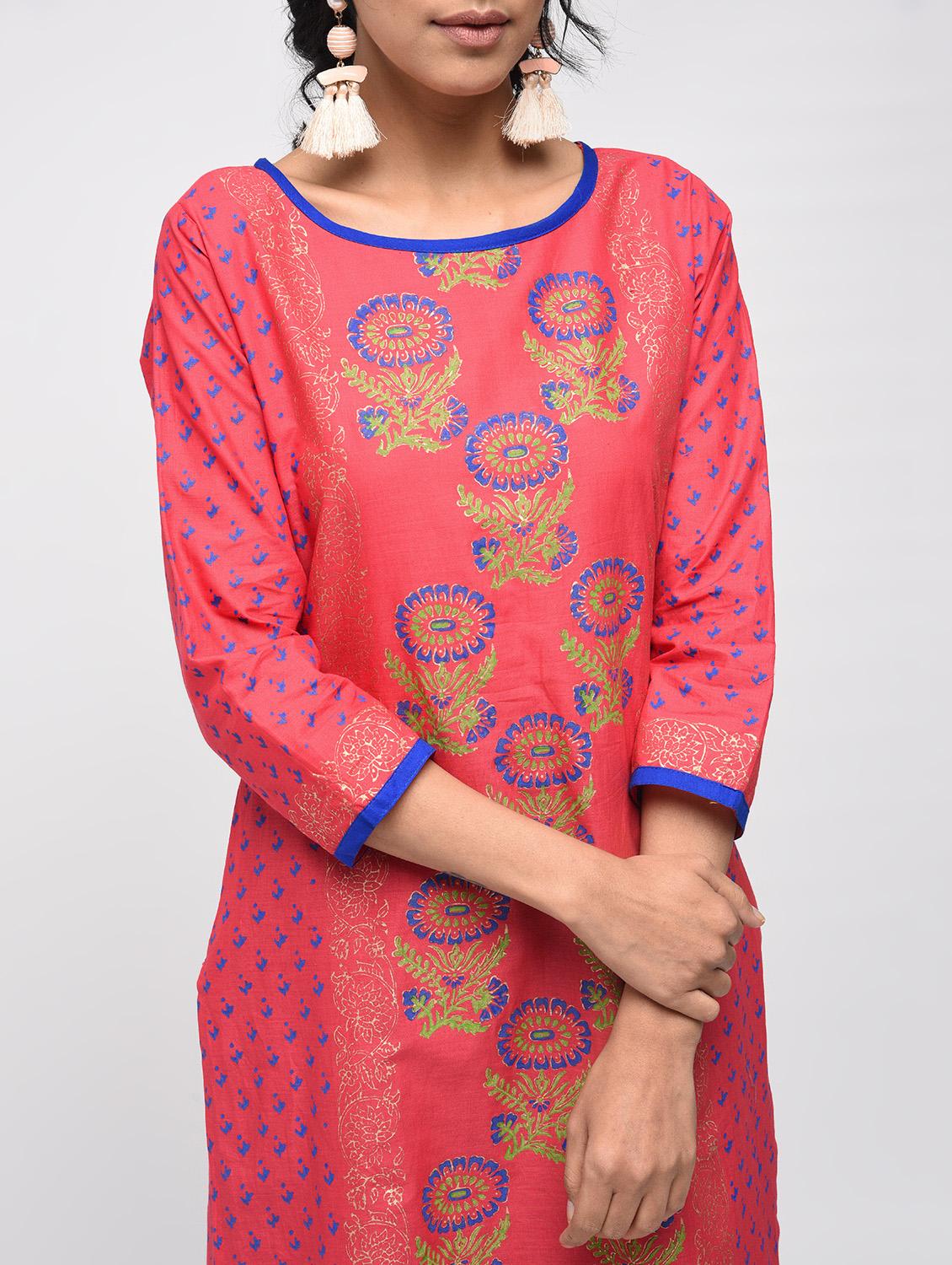 pink cotton straight kurta - 12787539 - Zoom Image - 4
