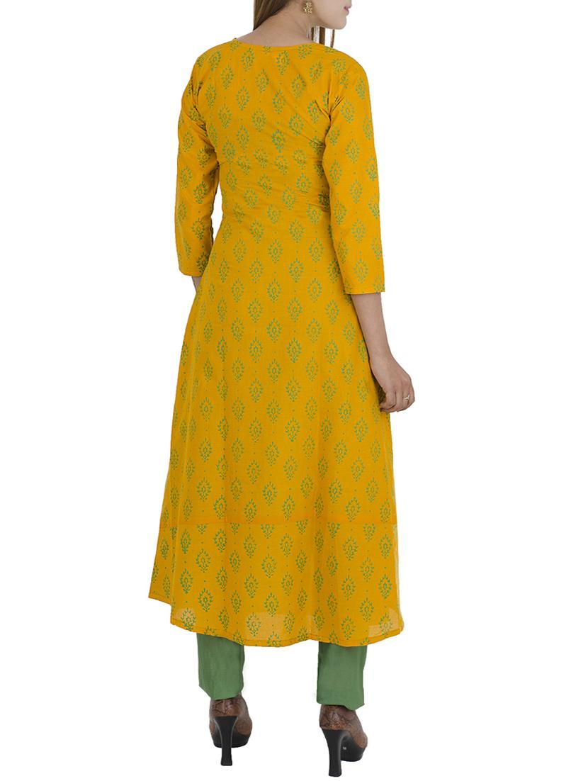 yellow cotton a-line kurta - 12787540 - Zoom Image - 3