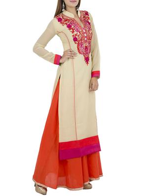 beige georgette embroidered kurta - 12787544 - Standard Image - 2