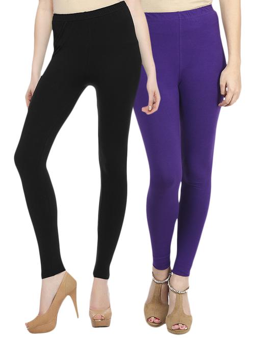 set of 2 multi colored cotton leggings - 12787583 - Very Small Image - 1