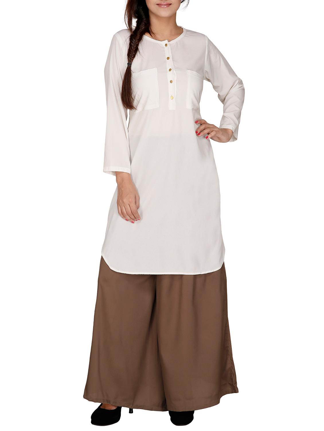 white poly crepe high-low kurta - 12787779 - Zoom Image - 1
