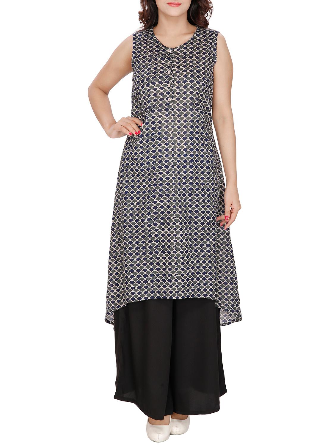 multi colored cotton highlow kurta - 12787781 - Zoom Image - 1