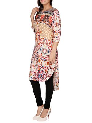 white cotton high-low kurta - 12787782 - Standard Image - 2