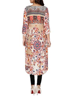 white cotton high-low kurta - 12787782 - Standard Image - 3