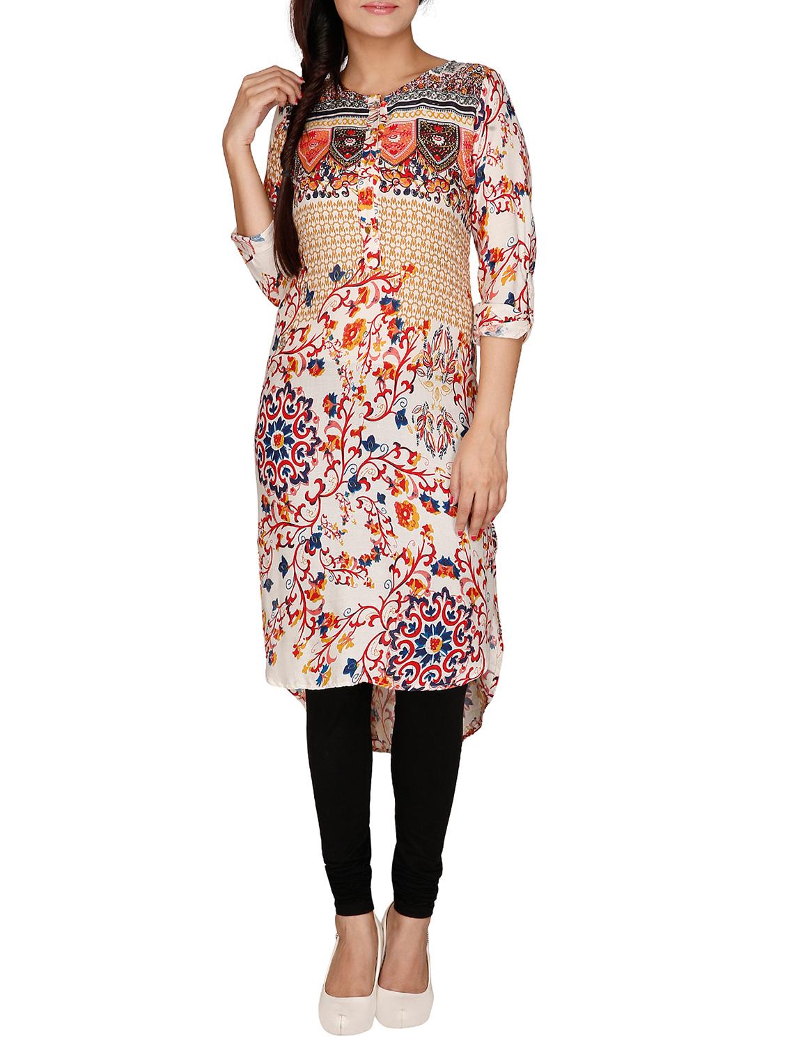 white cotton high-low kurta - 12787782 - Zoom Image - 1